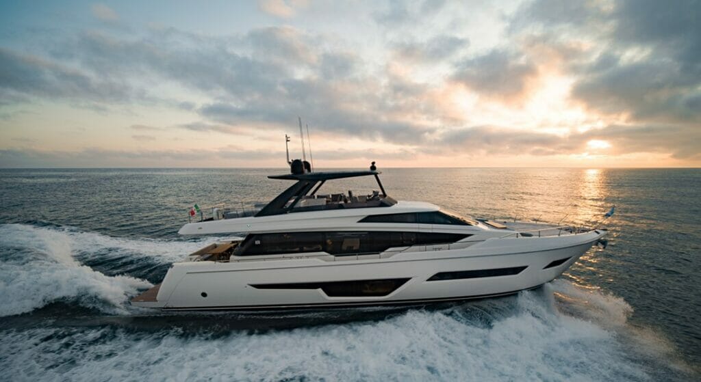 the restyled Ferretti Yachts 780 megayacht has several design changes