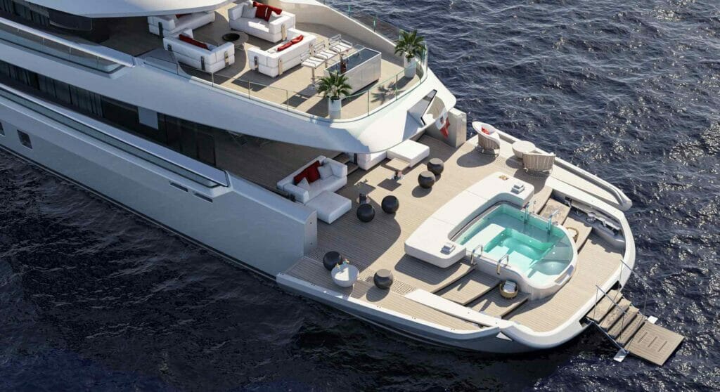 the Columbus Atlantique 47 megayacht beach club