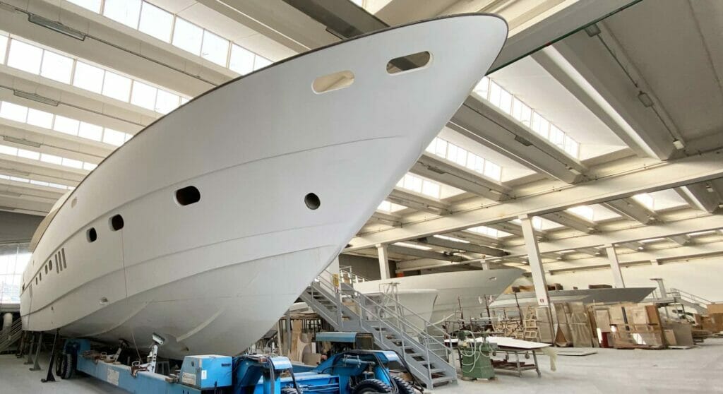 the Filippetti F100 megayacht hull starts