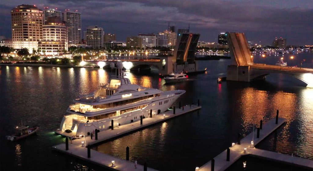 the Palm Beach Marina can accommodate 10 superyachts to nearly 300 feet