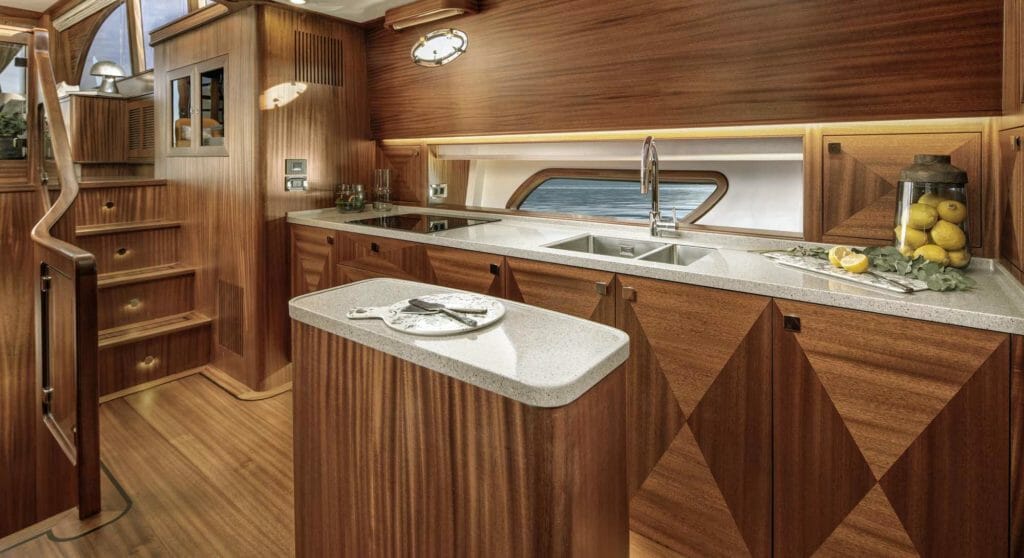 the Vicem 82 Superyacht shows off mahogany paneling