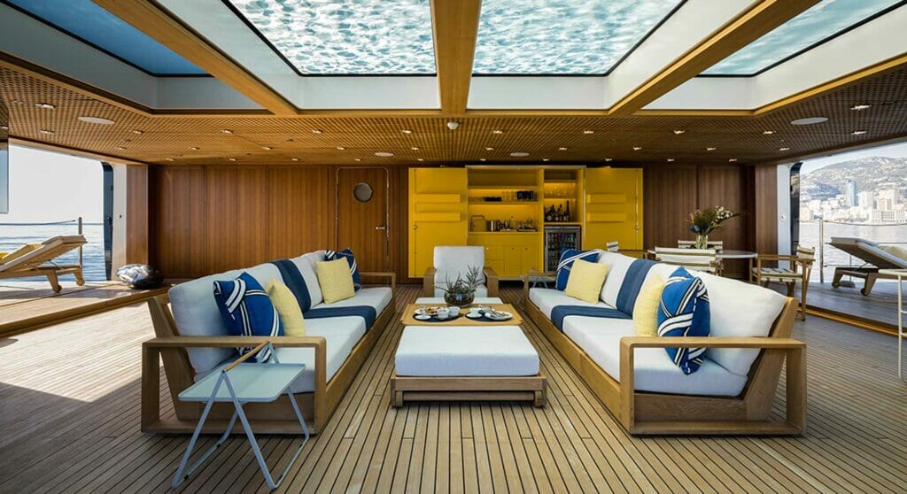 the Abeking & Rasmussen superyacht B2 has a spectacular beach club