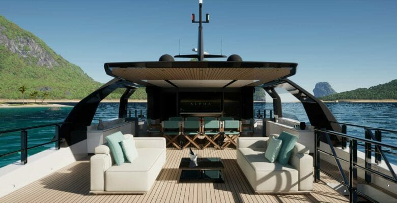 the Alpha Squalo Trenta yacht flying bridge