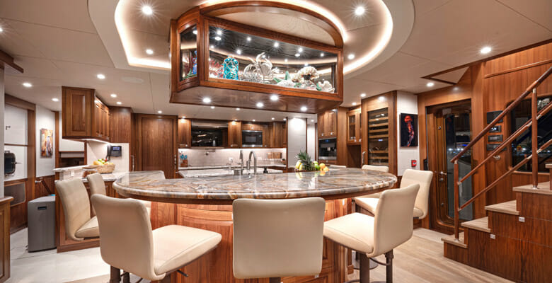 the Nordhavn 96 yacht New Journey saloon and galley