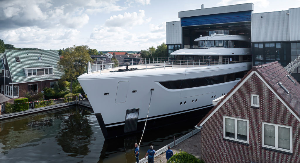 the Feadship Project 822 yacht emerges