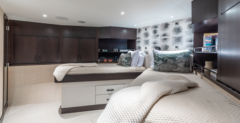 the yacht Emilia has a mid century modern decor