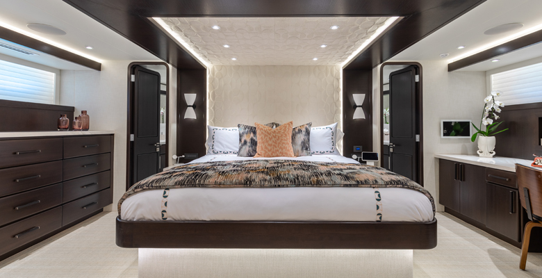 the yacht Emilia has a mid century modern decor