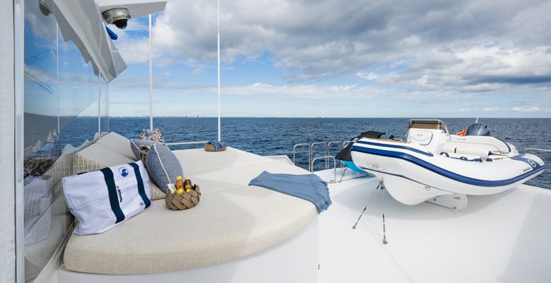 the boat deck aboard the yacht Emilia