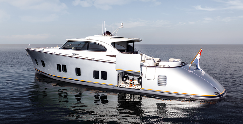 tender garage on the Zeelander 8 yacht series