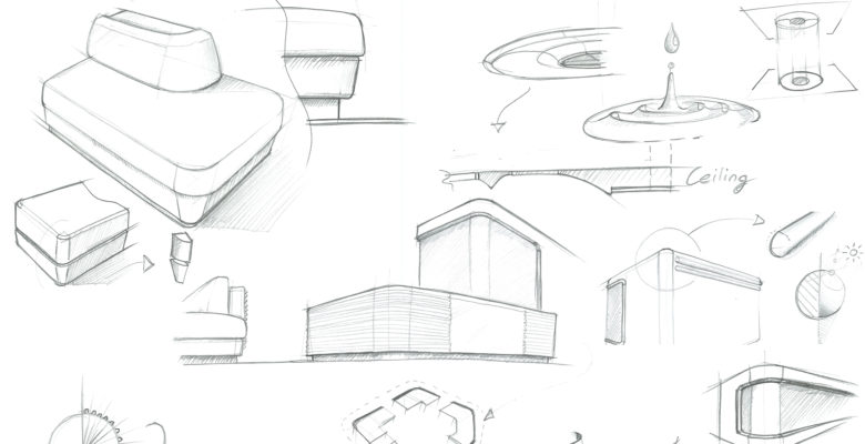 onboard yacht Project Thunderball interior sketches