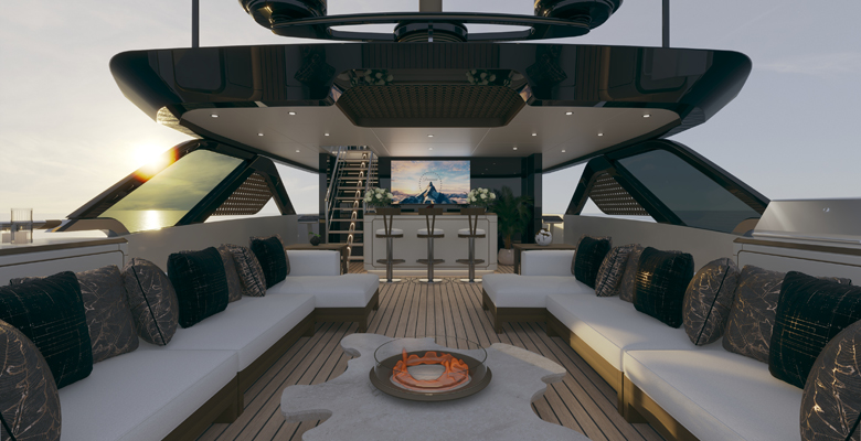 Bering 165 yacht sky lounge firepit