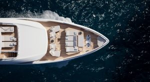 Custom Line Navetta 35 yacht bow lounge