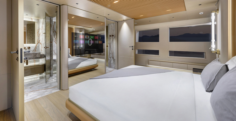 master suite on yacht Ximena