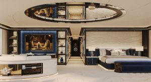interior master suite of yacht Project Bond