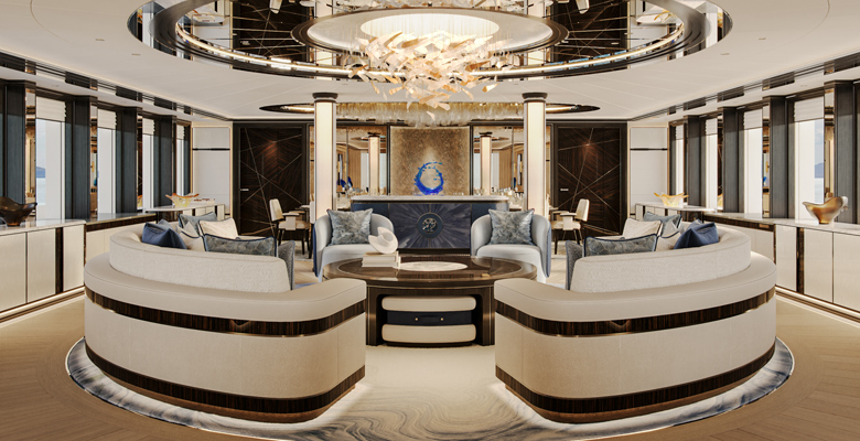saloon and dining area view inside yacht Project Bond