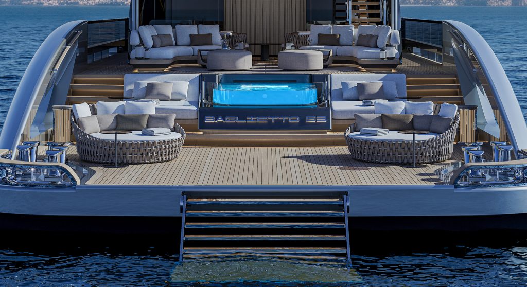 Baglietto Project53 yacht beach area