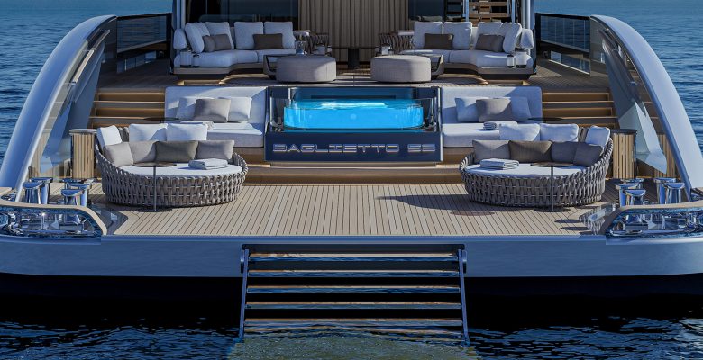 Baglietto Project53 yacht beach area